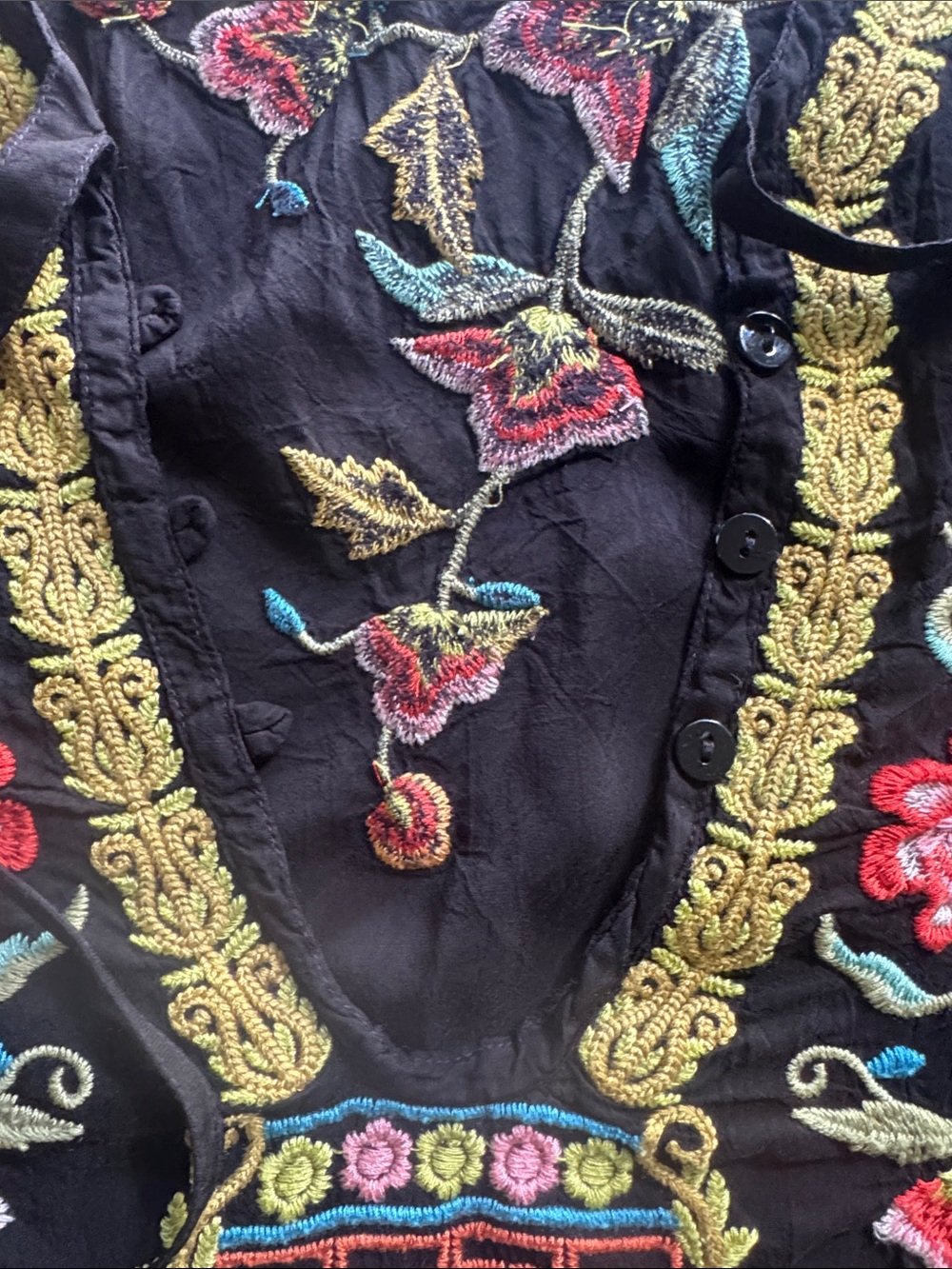 Johnny Was Suko Tunic Top Black Embroidered V-Neck Size Petite M - Picture 12 of 15